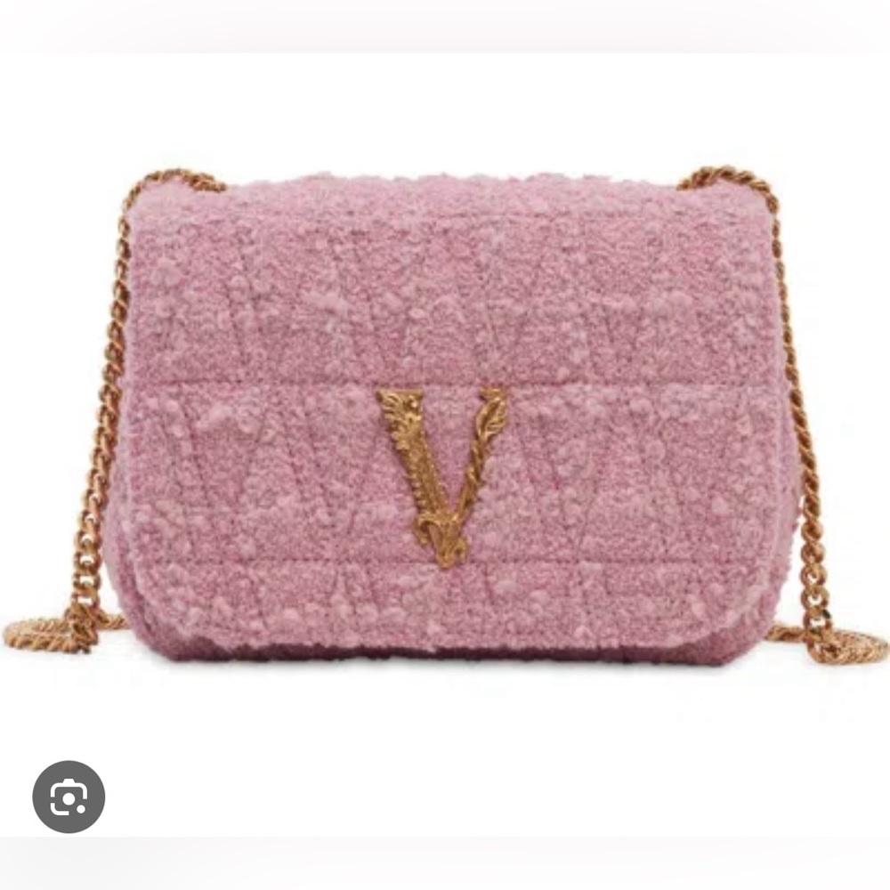 NWT Authentic Versace Virtus Virgin Wool Mohair Blend Tweed Bag Pink